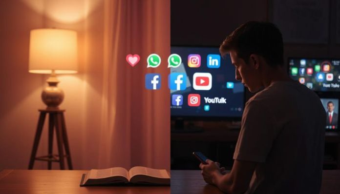 Voluntary click and digital sobriety - young Christians in front of networks
